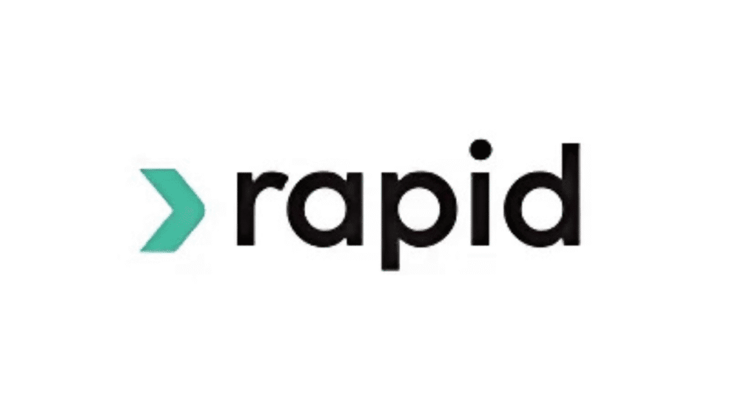 Logo of Rapid API featuring a teal arrow pointing right followed by the word "rapid" in bold black lowercase letters on a white background.